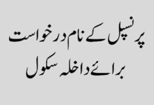 Application for admission to the school پرنسپل کے نام درخواست برائے داخلہ سکول