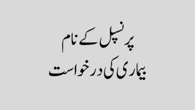 Application of sickness in the name of the principal پرنسپل کے نام بیماری کی درخواست