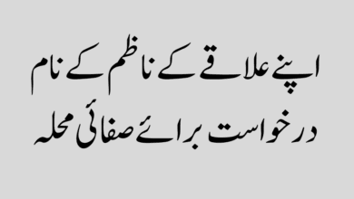 Application to the moderator for cleanliness اپنے علاقے کے ناظم کے نام درخواست برائے صفائی محلہ