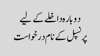 دوبارہ داخلے کے لیے پرنسپل کے نام درخواست